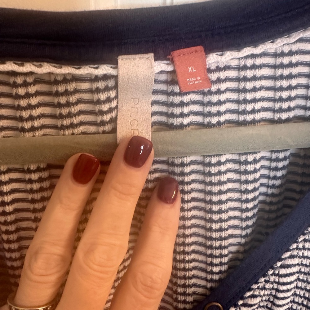 Pilcro for Anthropologie Navy Blue and White Striped Henley - Picture 4 of 6